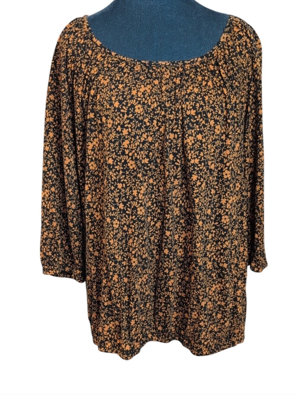 Michael Kors Black & Gold Floral Print 3/4 Sleeve Top Size 2X